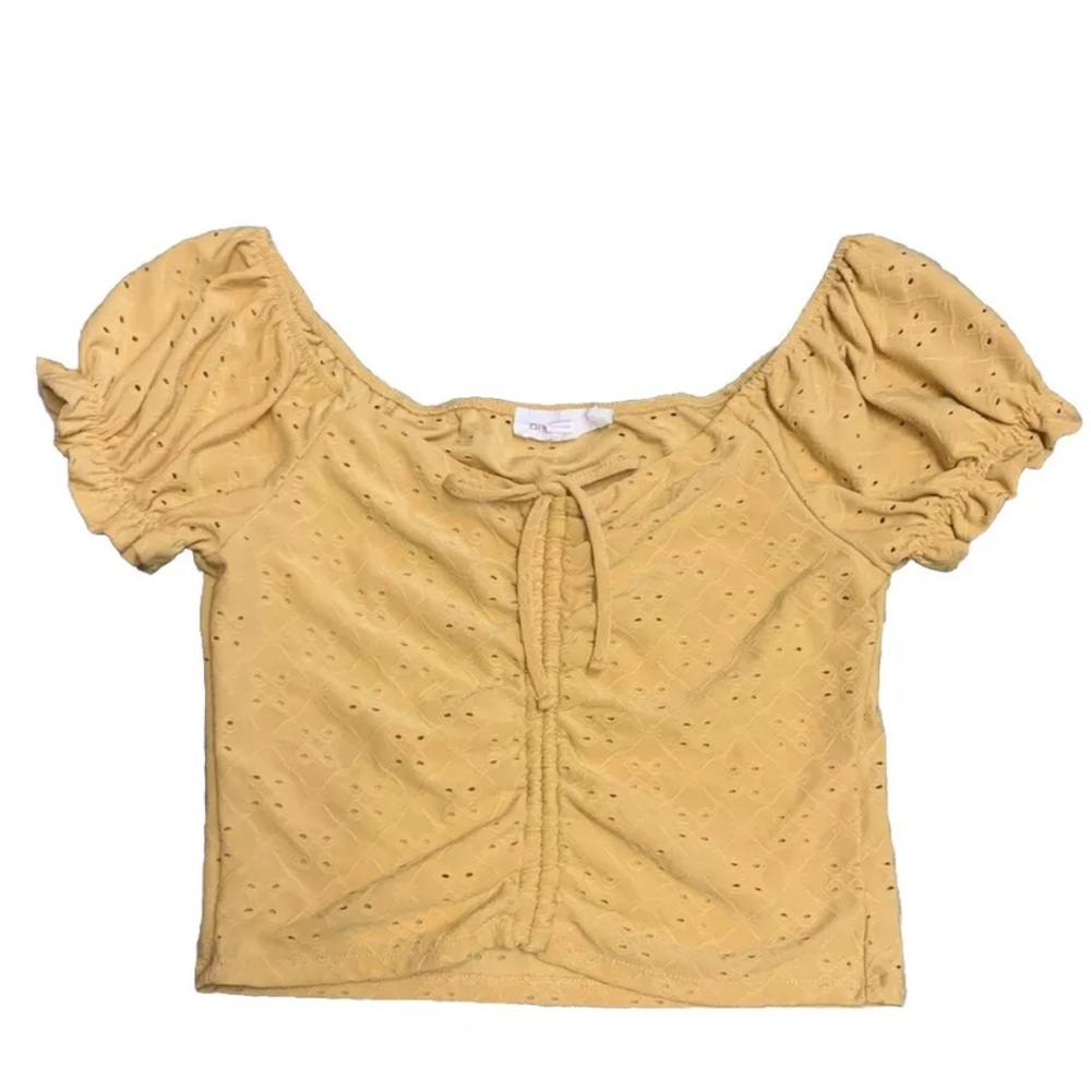 Pink Rose Yellow Eyelet Crop Top With Bow Detail Size Medium